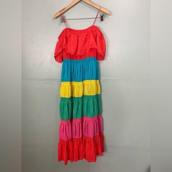 Alice + Olivia Kia Maxi Dress‎ Rainbow Tiered Size 2 - Picture 4 of 10